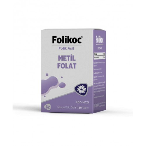 Folikoc Folik Asit 400 mcg 30 Tablet | Folik Asit Takviye Edici Gıda