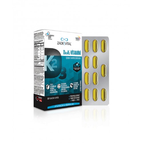 Zade Vital Vitamin D3   K2 30 Kapsül | Kemik Sağlığını ve Bağışıklık Sistemini Güçlendirmeye Yardımcı Takviye Edici Gıda
