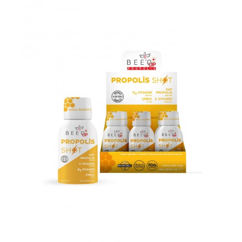 Bee'O UP Vitaminli Propolis 50 ml 12 Shot | Günlük Yaşamınıza Enerji Katmaya ve Bağışıklık Sisteminizi Desteklemeye Yardımcı Takviye Edici Gıda