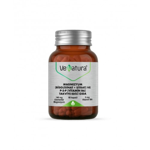 Venatura Magnezyum (Bisglisinat   Sitrat) ve P-5-P (Vitamin B6) 60 Kapsül | Enerji Metabolizmasına ve Sinir Sisteminin Sağlığını Destekleyen, Magnezyum İhtiyacını Karşılamaya Yardımcı Takviye Edici Gıda