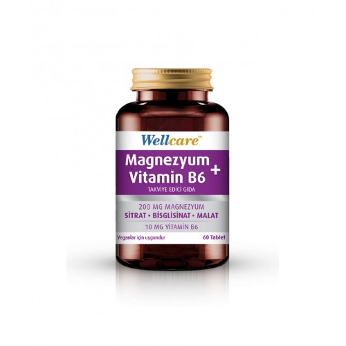 Wellcare Magnezyum ve Vitamin B6 60 Tablet | Kas Ve Sinir Fonksiyonlarını Destekleyici ve Enerji Seviyelerini Yükseltmeye Yardımcı Takviye Gıda