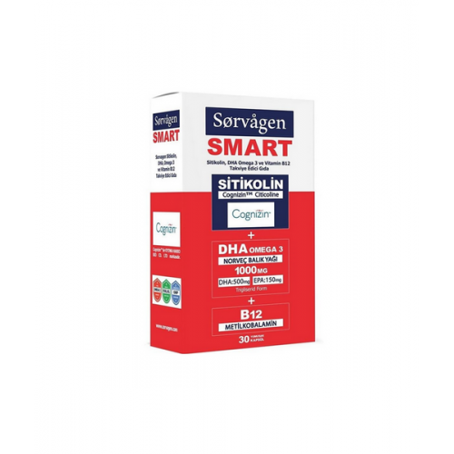 Sorvagen Smart Sitikolin DHA Omega 3 B12 30 Kapsül | Sitikolin, Omega 3 ve B12 İçeren Takviye Edici Gıda