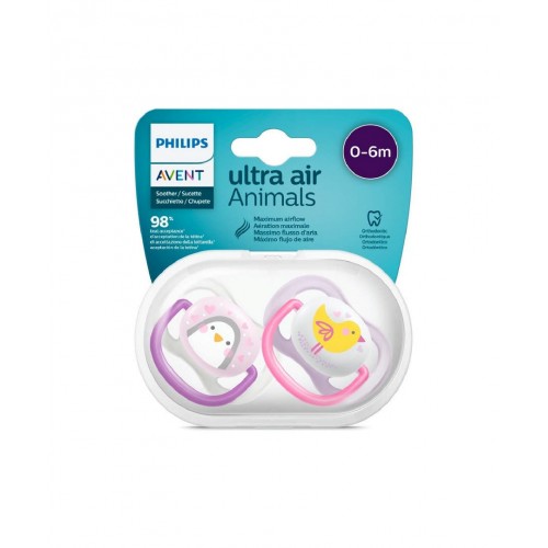 Philips Avent Ultra Air Animals 0-6m Pembe Emzik 2'li | Bebeğinizin Hassas Damaklarına Özel Hayvan Figürlü Yumuşak Emzik