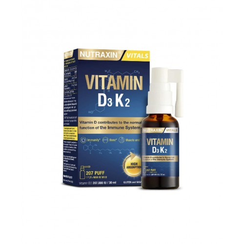 Nutraxin Vitamin D3K2 30ml | Kemiklerin ve Bağışıklık Sisteminin Desteklenmesine Yardımcı Takviye Edici Gıda