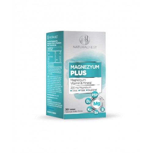 Naturalnest Magnezyum Plus 30 Tablet | Kas, Sinir Fonksiyonlarını ve Enerji Üretimini Destekleyen Takviye Edici Gıda