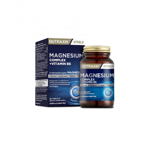Nutraxin Magnesium Complex Vitamin B6 60 Tablet | Kas Fonksiyonları ve Sinir Sistemi Sağlığını Destekleyici Takviye Edici Gıda