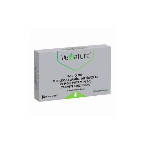 VeNatura B-Trio ODT Metilkobalamin, Metilfolat ve P-5-P (Vitamin B6) 30 Tablet | Sinir Sistemi, Bağışıklık Sistemi ve Ruh Hali İyileştiren Takviye Edici Gıda