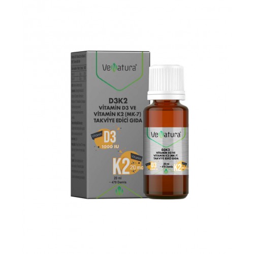 VeNatura D3K2 (11,25 mcg MK-7) Damla 20 ml | Kemik Sağlığı ve Bağışıklık Sistemi Güçlendirici Takviye Edici Gıda