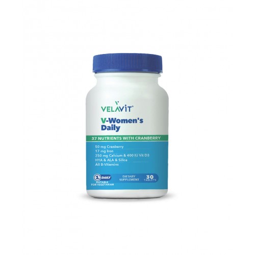 Velavit V-Women's Daily 30 Tablet | Kadınların İhtiyaçlarına Özel, 37 Bileşenli Zengin Multivitamin, Bitki Ekstresi ve Mineral İçeren Takviye Edici Gıda