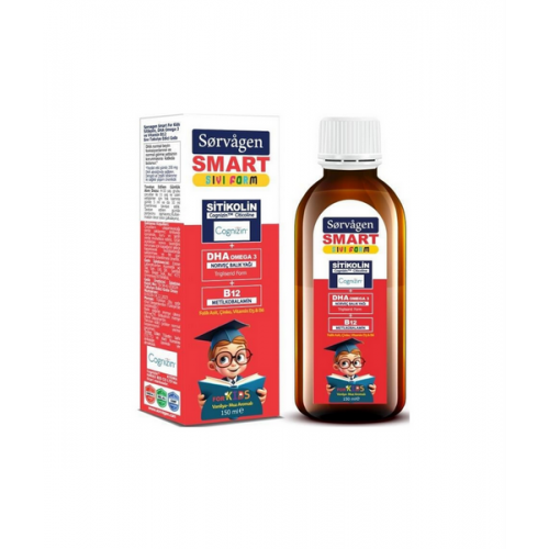 Sorvagen Smart Kids Sıvı Form Sitikolin 150 ml | Norveç Balık Yağı, Omega3 ve B12 İçeren Takviye Edici Gıda