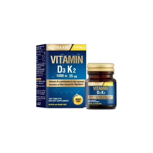 Nutraxin Vitamin D3K2 120 Tablet | İçeriğindeki Bileşenler ile Bağışıklık Sistemini ve Kemik Sağlığını Destekler