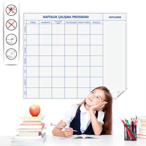 Statik Kağıt 5-6-7-8.Sınıf Haftalık Ders Çalışma Programı 100 CM X 120 CM