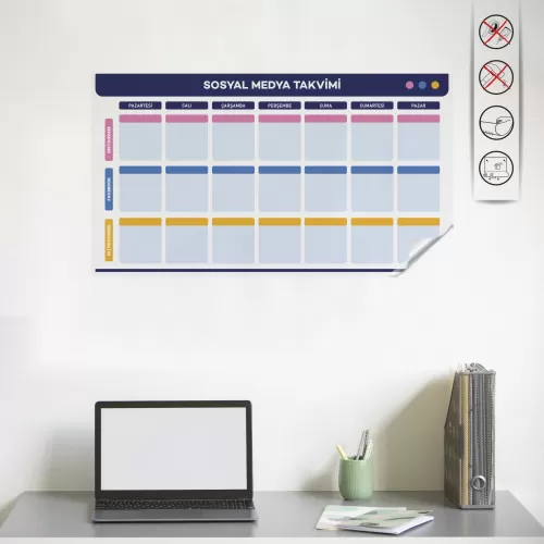 Statik Kağıt Sosyal Medya Takvimi 55 CM x 100 CM İNGİLİZCE