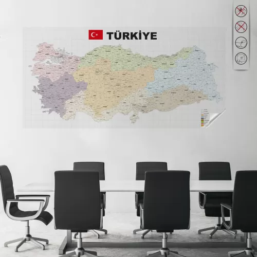 Statik Kağıt Türkiye İl-İlçe Haritası  95 CM X 200 CM 