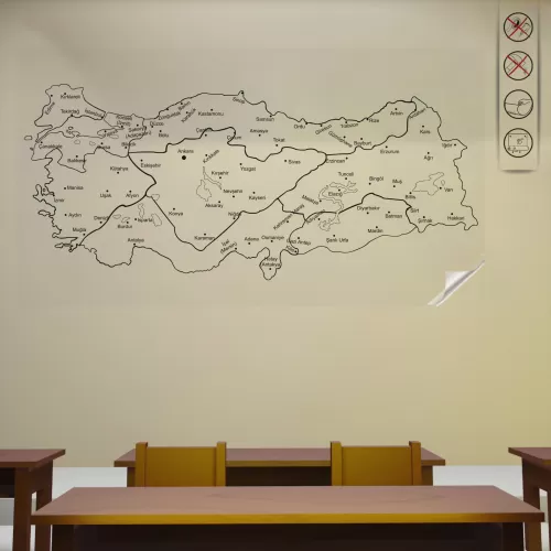 Statik Kağıt Renksiz Türkiye Bölgeler Haritası 83 CM X 150 CM 