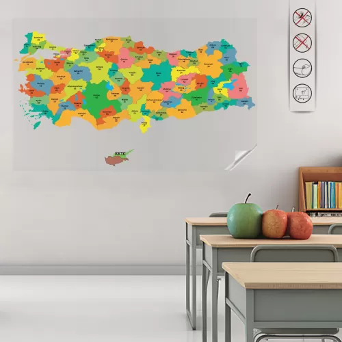 Statik Kağıt Renkli Türkiye Haritası 87 CM X 150 CM 