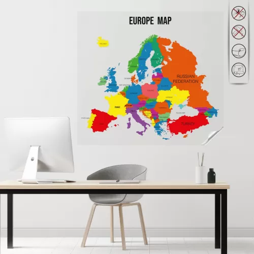 Statik Kağıt Renkli Avrupa Haritası 150 CM X 156 CM 