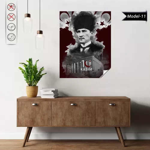 Statik Tutunma Özellikli Tablo - Poster Atatürk (Model- 11) 75 CM X 100 CM