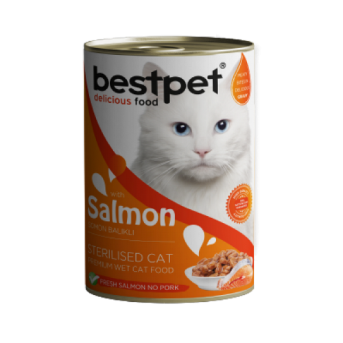 Bestpet Kısırlaştırılmış Kediler İçin, Taze Somon Parça Etli Ve Soslu Yaş Mama 400 gr X 12 ADET 