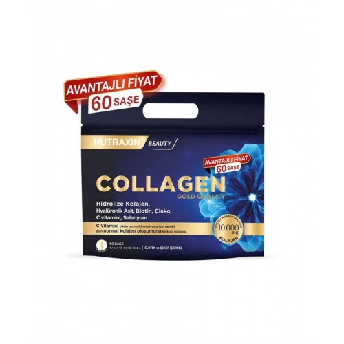 Nutraxin Beauty Collagen Gold Quality 60 Saşe | Cilt Elastikiyetini Artırarak Daha Genç Bir Görünüm Kazandırmaya Yardımcı Takviye Edici Gıda