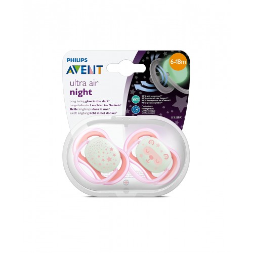 Philips Avent Ultra Air Night 6-18m Pembe Emzik 2'li | Karanlıkta Parlayan Yumuşak ve Hafif Emzik