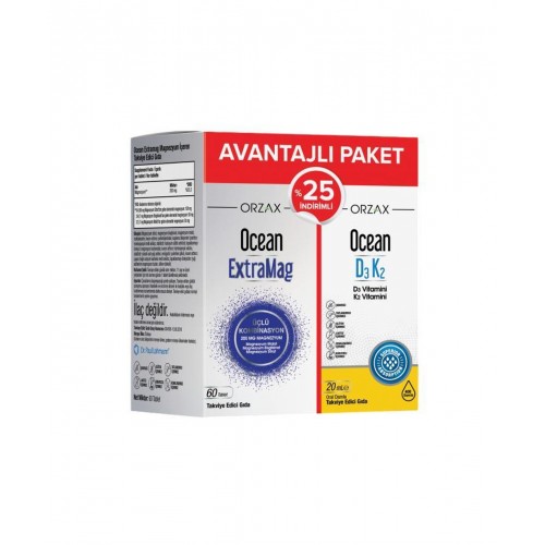 Ocean Extramag 60 Tablet   Ocean D3K2 Damla 20 ml | Kemik Sağlığının, Kas ve Sinir Fonksiyonlarının Güçlenmesine Yardımcı Takviye Edici Gıda