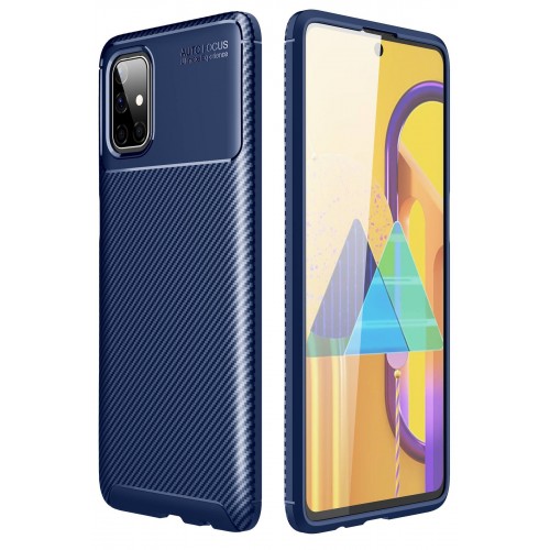 Newface Samsung Galaxy M51 Kılıf Focus Karbon Silikon - Lacivert