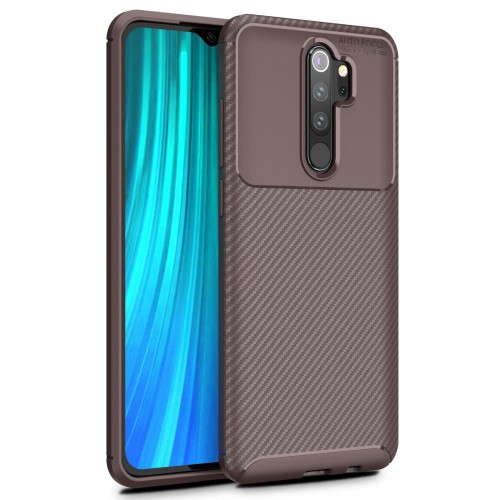 Newface Xiaomi Redmi Note 8 Pro Kılıf Focus Karbon Silikon - Kahverengi