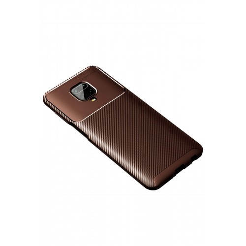 Newface Xiaomi Redmi Note 9S Kılıf Focus Karbon Silikon - Kahverengi