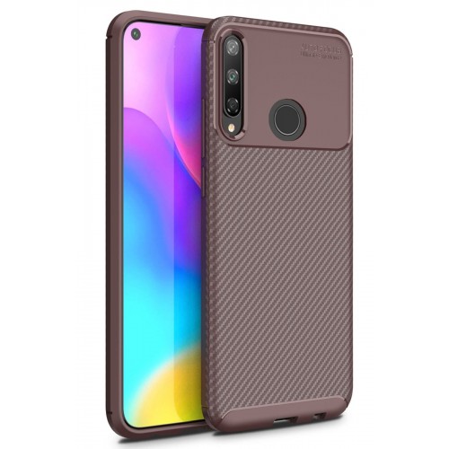 Newface Huawei P40 Lite E Kılıf Focus Karbon Silikon - Kahverengi