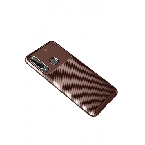 Newface Huawei Y6P Kılıf Focus Karbon Silikon - Kahverengi