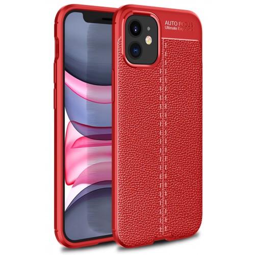 Newface iPhone 12 Mini Kılıf Focus Derili Silikon - Kırmızı