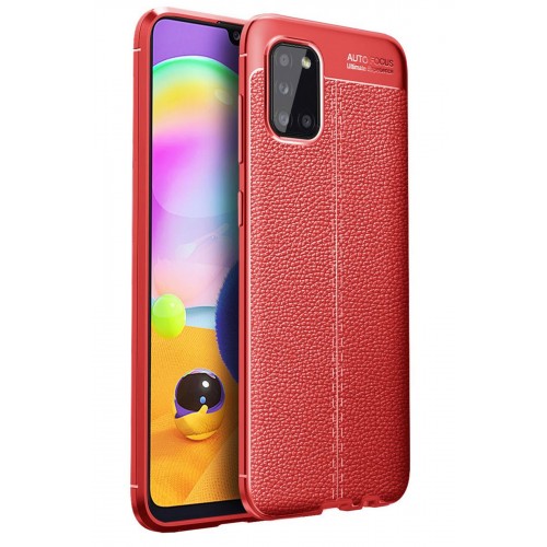 Newface Samsung Galaxy A31 Kılıf Focus Derili Silikon - Kırmızı