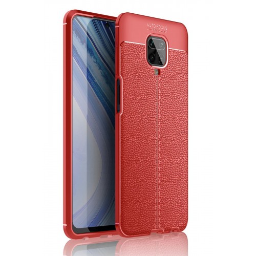 Newface Xiaomi Redmi Note 9 Pro Kılıf Focus Derili Silikon - Kırmızı