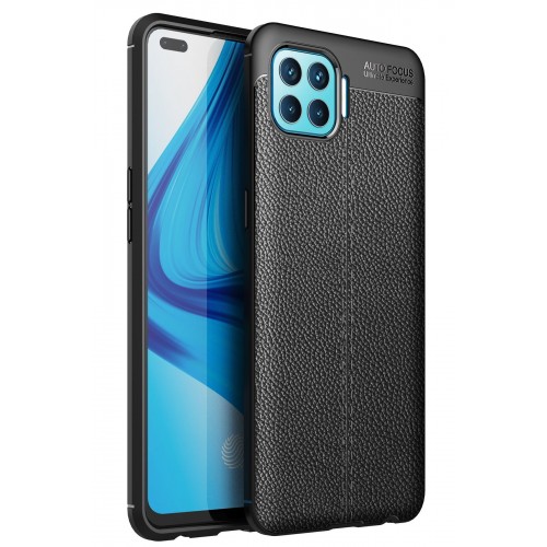 Newface Oppo Reno 4 Lite Kılıf Focus Derili Silikon - Siyah