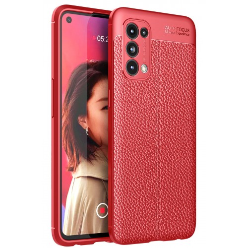 Newface Oppo Reno 5 Kılıf Focus Derili Silikon - Kırmızı