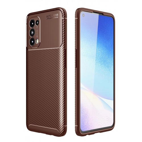 Newface Oppo Reno 5 Kılıf Focus Karbon Silikon - Kahverengi