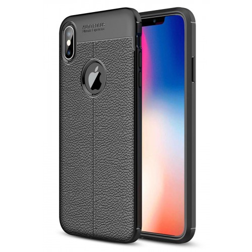 Newface iPhone XS Max Kılıf Focus Derili Silikon - Siyah