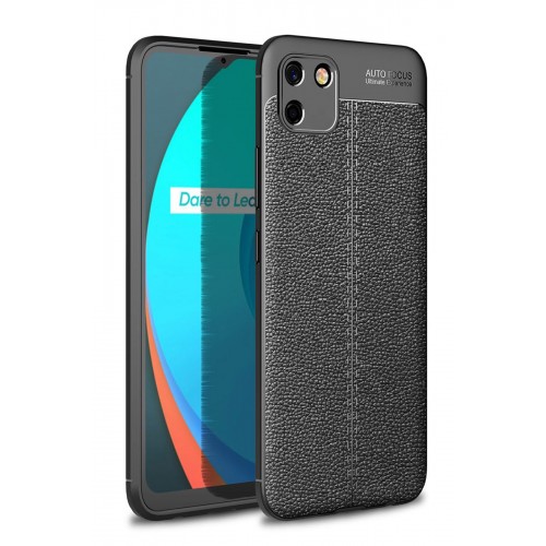 Newface Realme C11 2021 Kılıf Focus Derili Silikon - Siyah