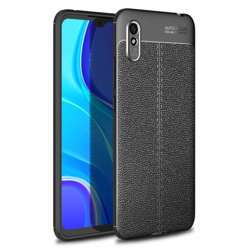 Newface Xiaomi Redmi 9A Kılıf Focus Derili Silikon - Siyah