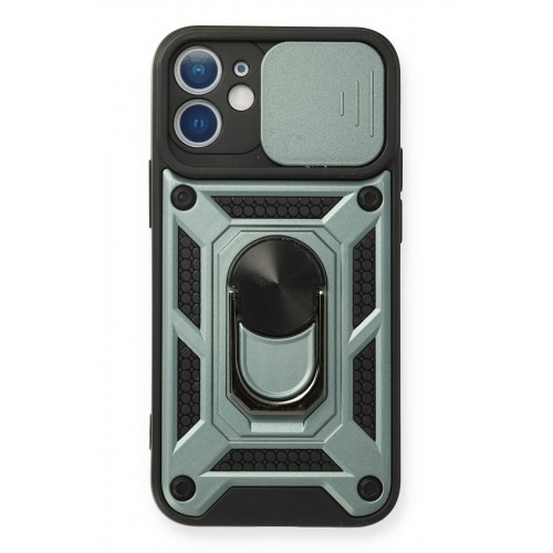 Newface iPhone 12 Kılıf Pars Lens Yüzüklü Silikon - Yeşil
