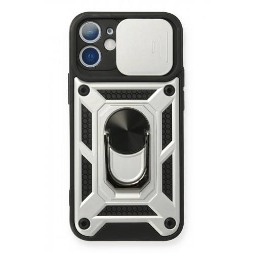 Newface iPhone 12 Mini Kılıf Pars Lens Yüzüklü Silikon - Gümüş