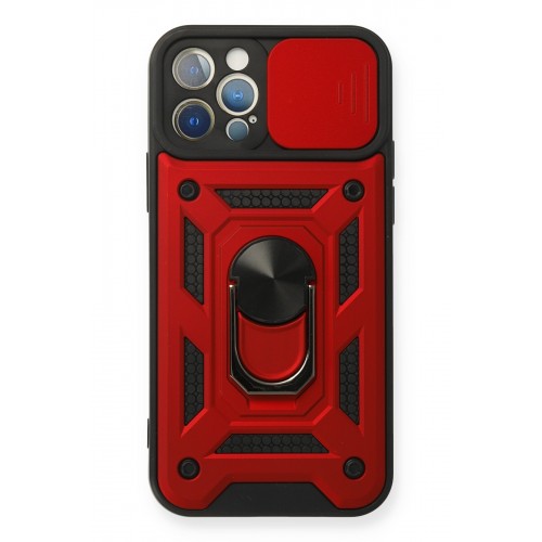 Newface iPhone 12 Pro Kılıf Pars Lens Yüzüklü Silikon - Kırmızı