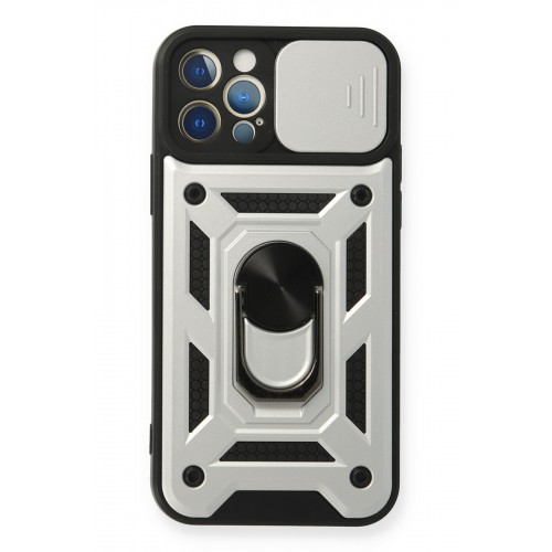 Newface iPhone 12 Pro Kılıf Pars Lens Yüzüklü Silikon - Gümüş