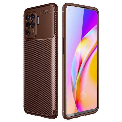 Newface Oppo Reno 5 Lite Kılıf Focus Karbon Silikon - Kahverengi