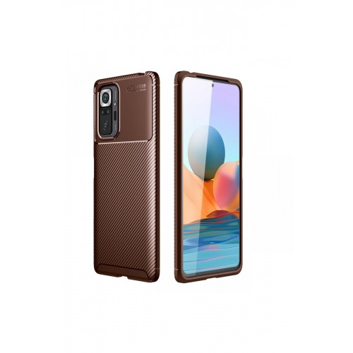 Newface Xiaomi Redmi Note 10 Pro Kılıf Focus Karbon Silikon - Kahverengi