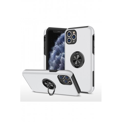 Newface iPhone 11 Pro Max Kılıf Elit Yüzüklü Kapak - Gümüş
