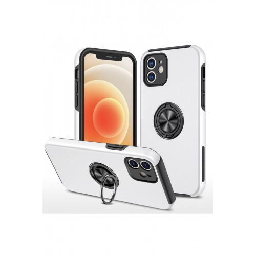 Newface iPhone 12 Kılıf Elit Yüzüklü Kapak - Gümüş