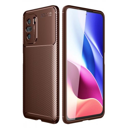 Newface Xiaomi Redmi K40 Pro Kılıf Focus Karbon Silikon - Kahverengi