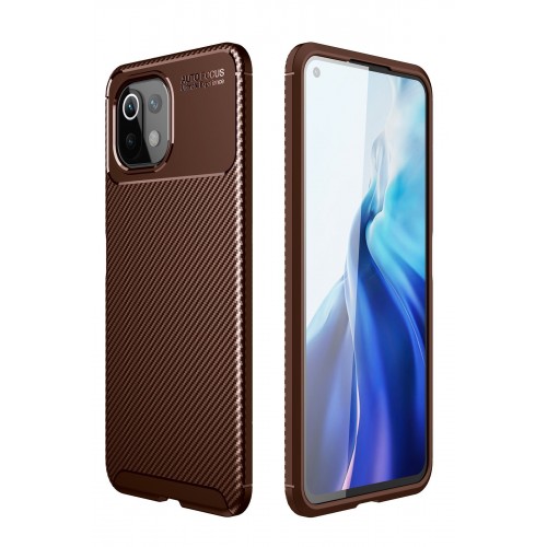 Newface Xiaomi Mİ 11 Lite Kılıf Focus Karbon Silikon - Kahverengi